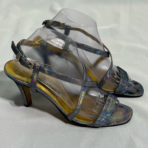 ESCADA Vintage Metallic Rainbow Strappy Heels - size 9B - Picture 2 of 13